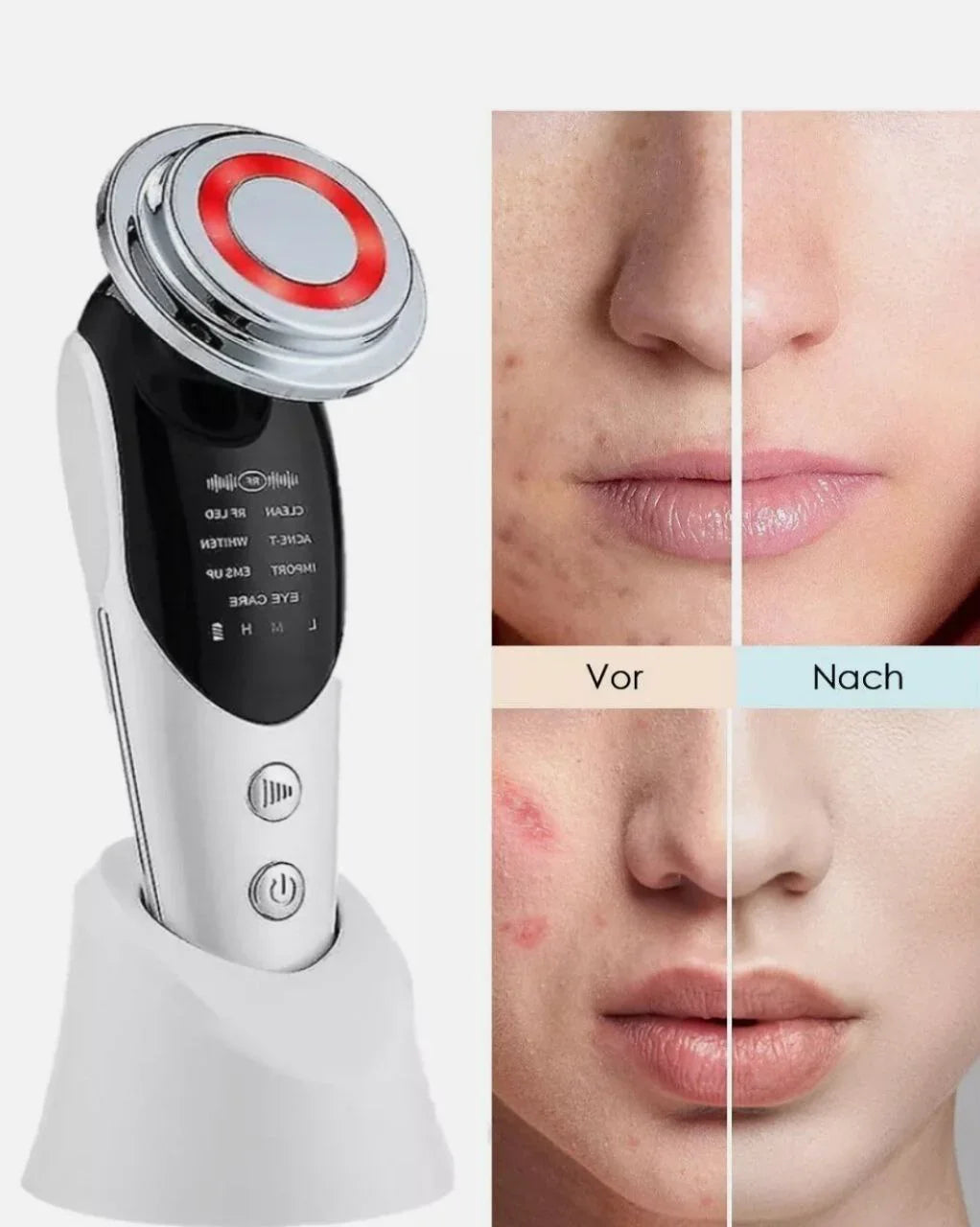 Portable LED facial device – red, blue, and orange light for skin rejuvenation